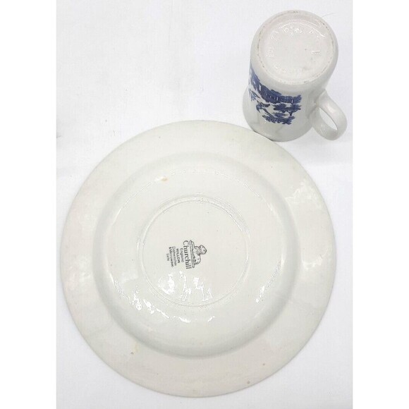 Vintage Churchill England Blue Willow 10" Dinner Plate & 4" Coffee/Tea Mug - Picture 7 of 7